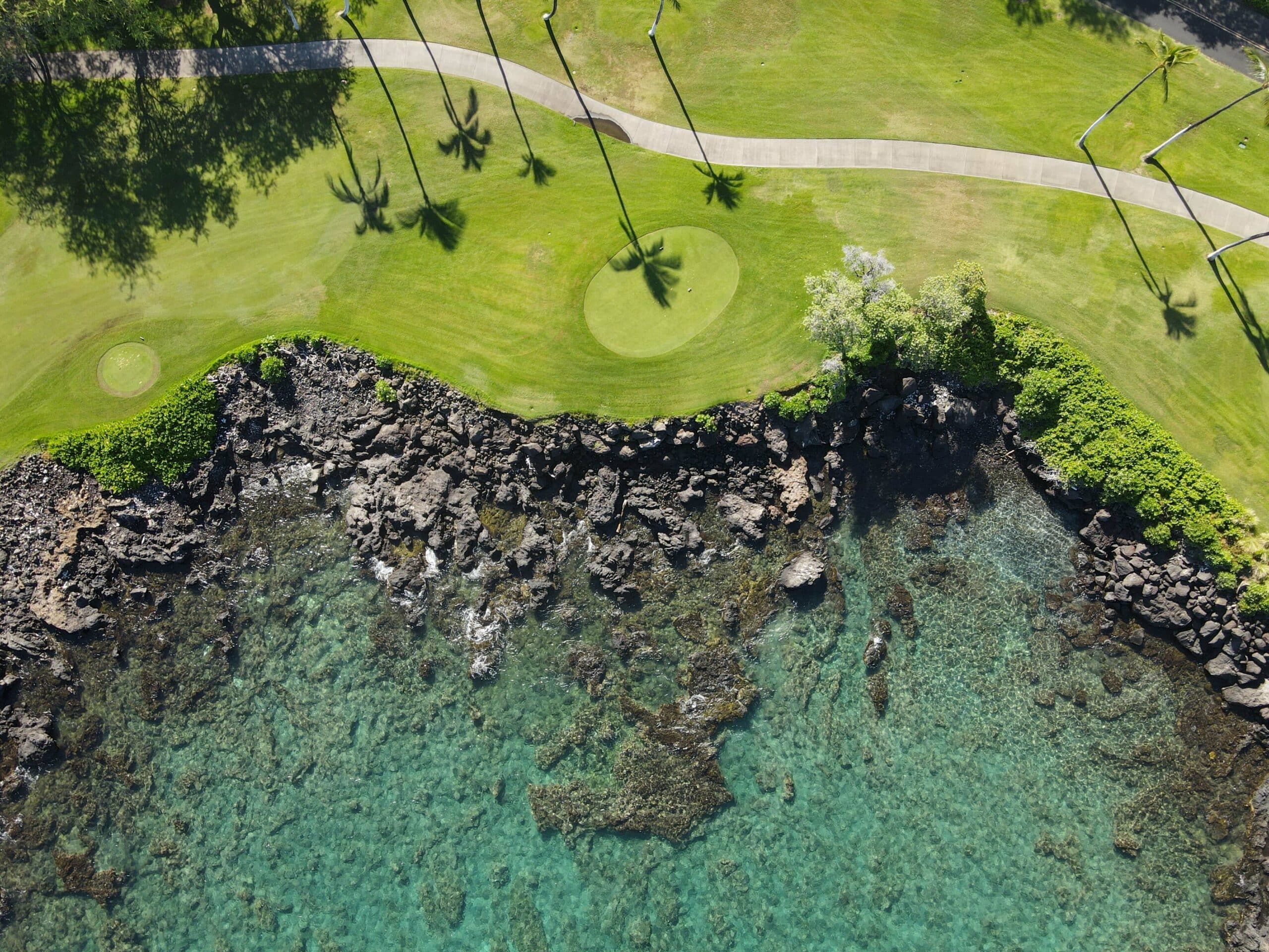 A golf course near a beach hotel in Hawaii, USA