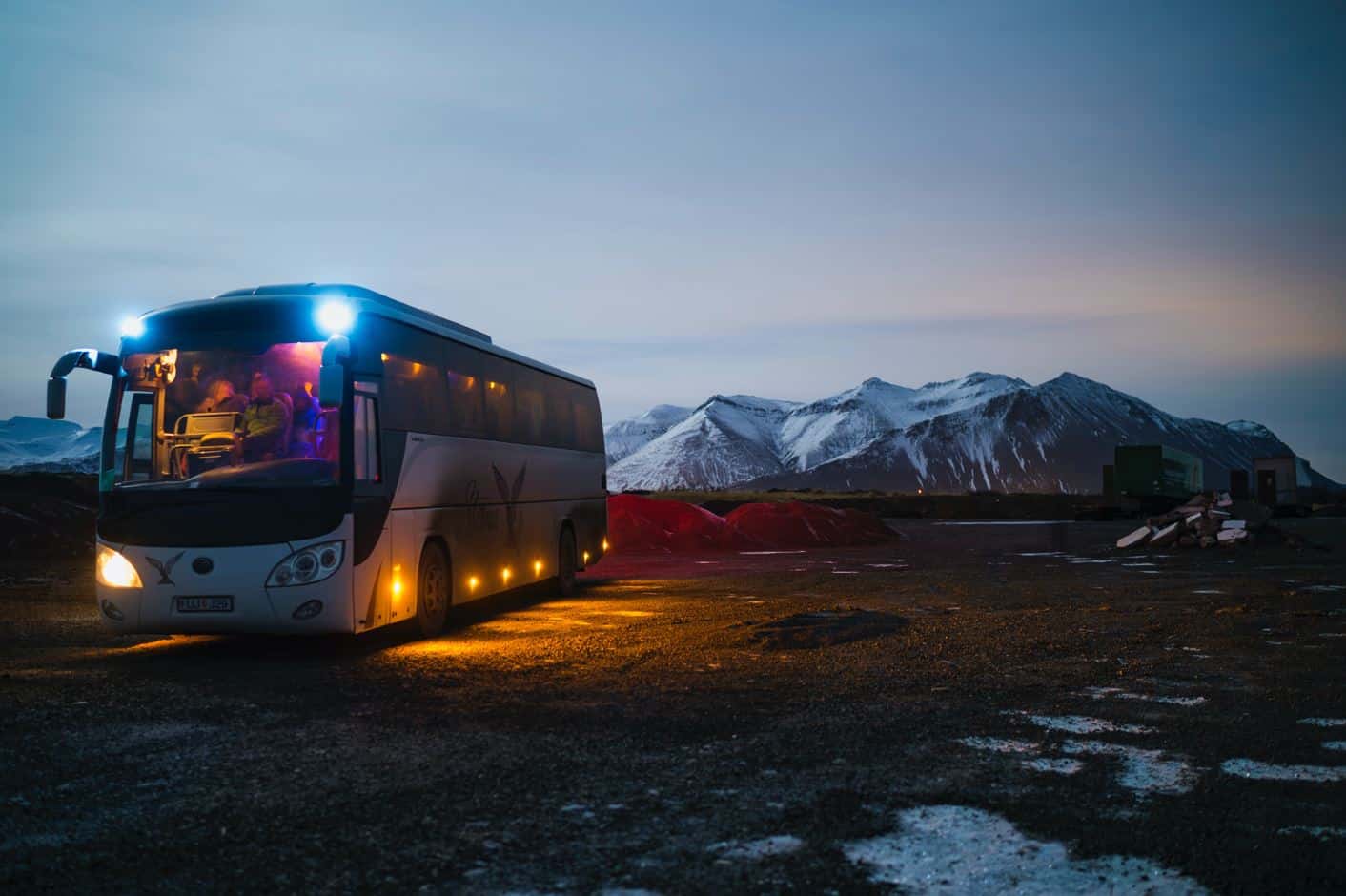 A bus in Iceland being used for Northern lights hunting tours led by locals