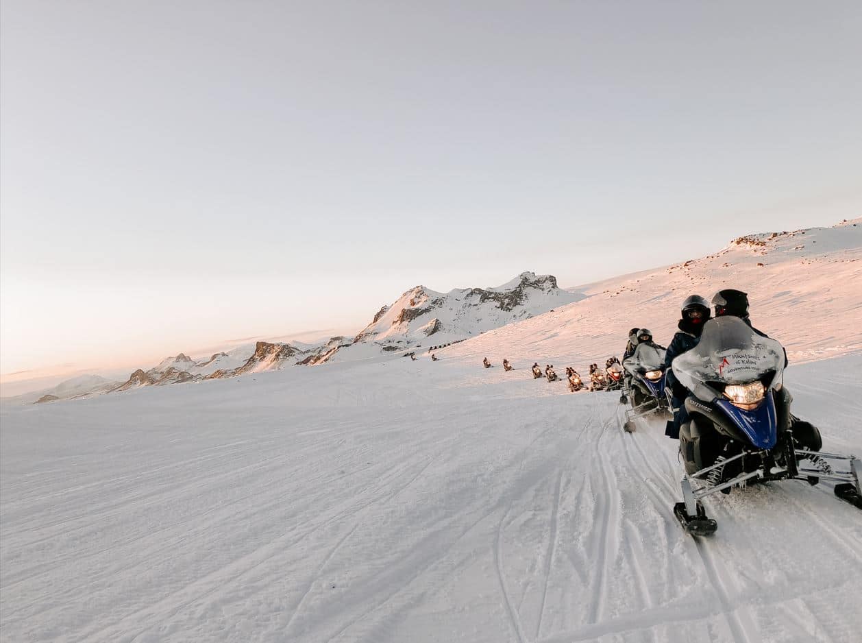 Snowmobiling, a popular winter sports and tour activity in Iceland