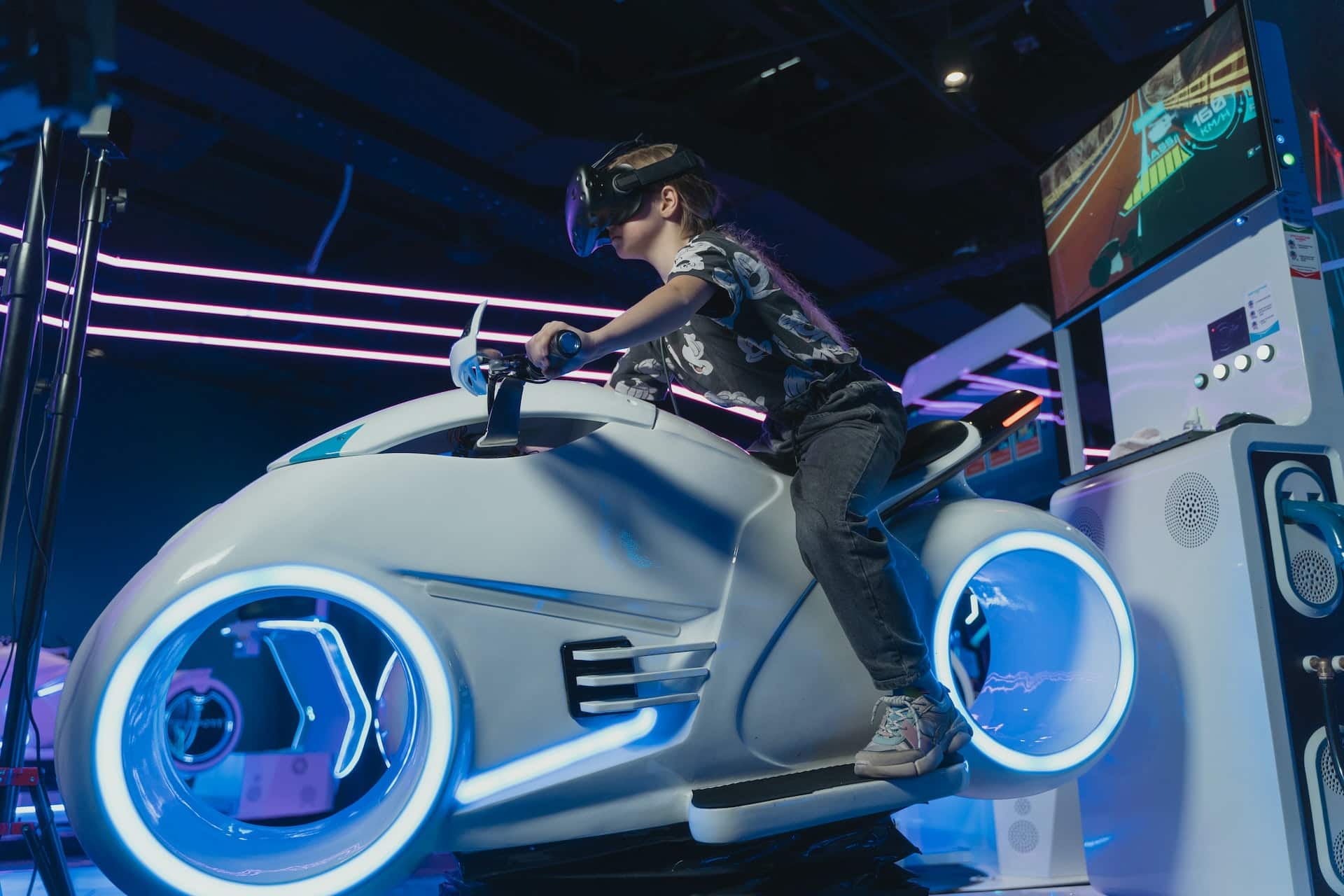A boy enjoying the best of South Korea technology at a virtual reality arcade