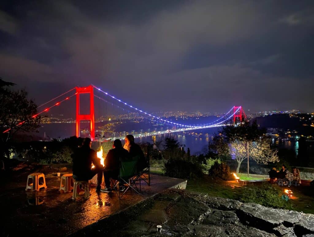 Istanbul nightlife, whether heart-pounding or laid-back, is always crowned with the wondrous sight of a lit-up Bosphorus Bridge.