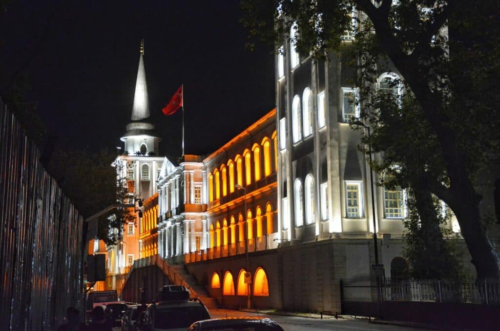 The Kuleli Military High School in Istanbul at night.