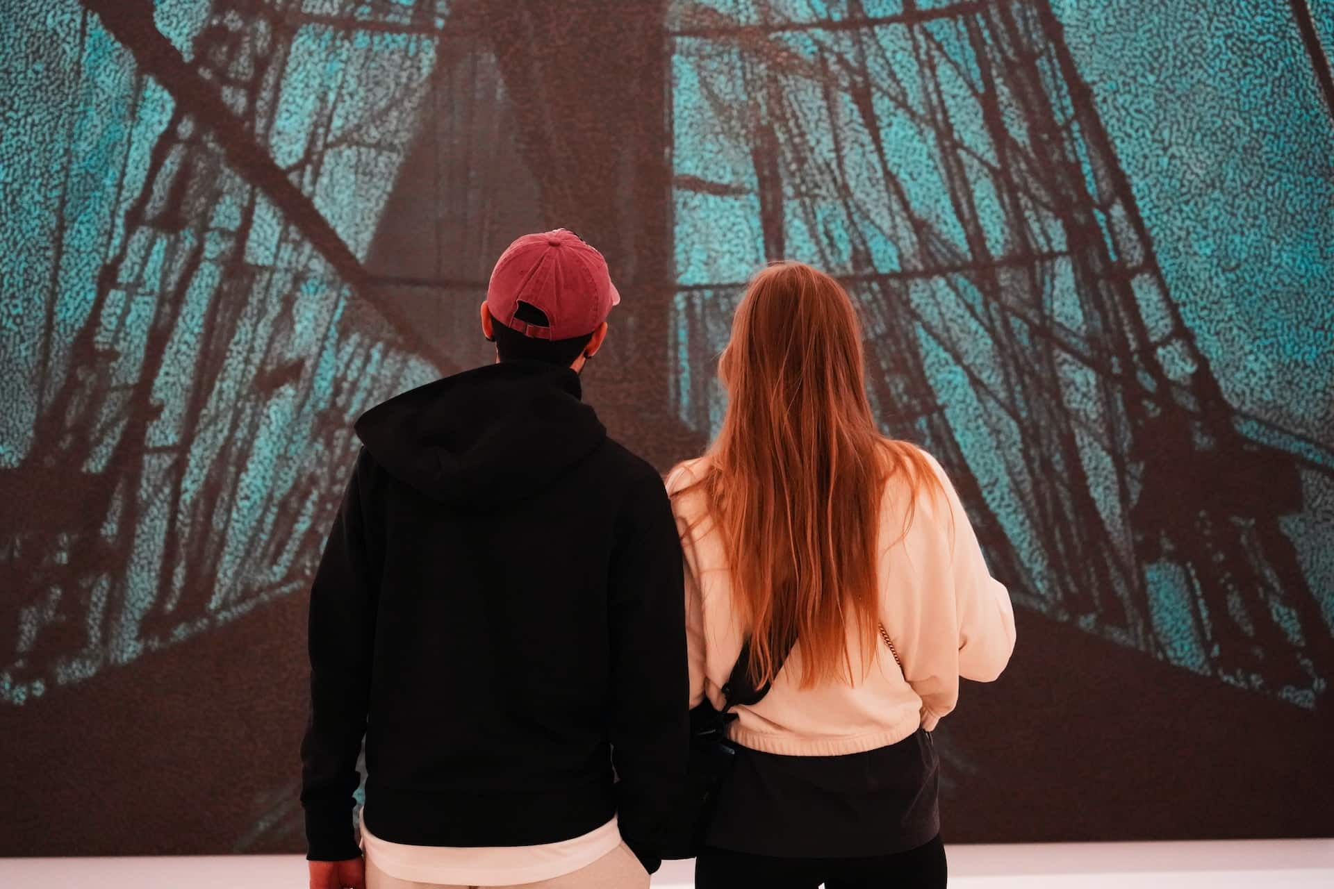 A couple looking at displays at a history museum in Sydney