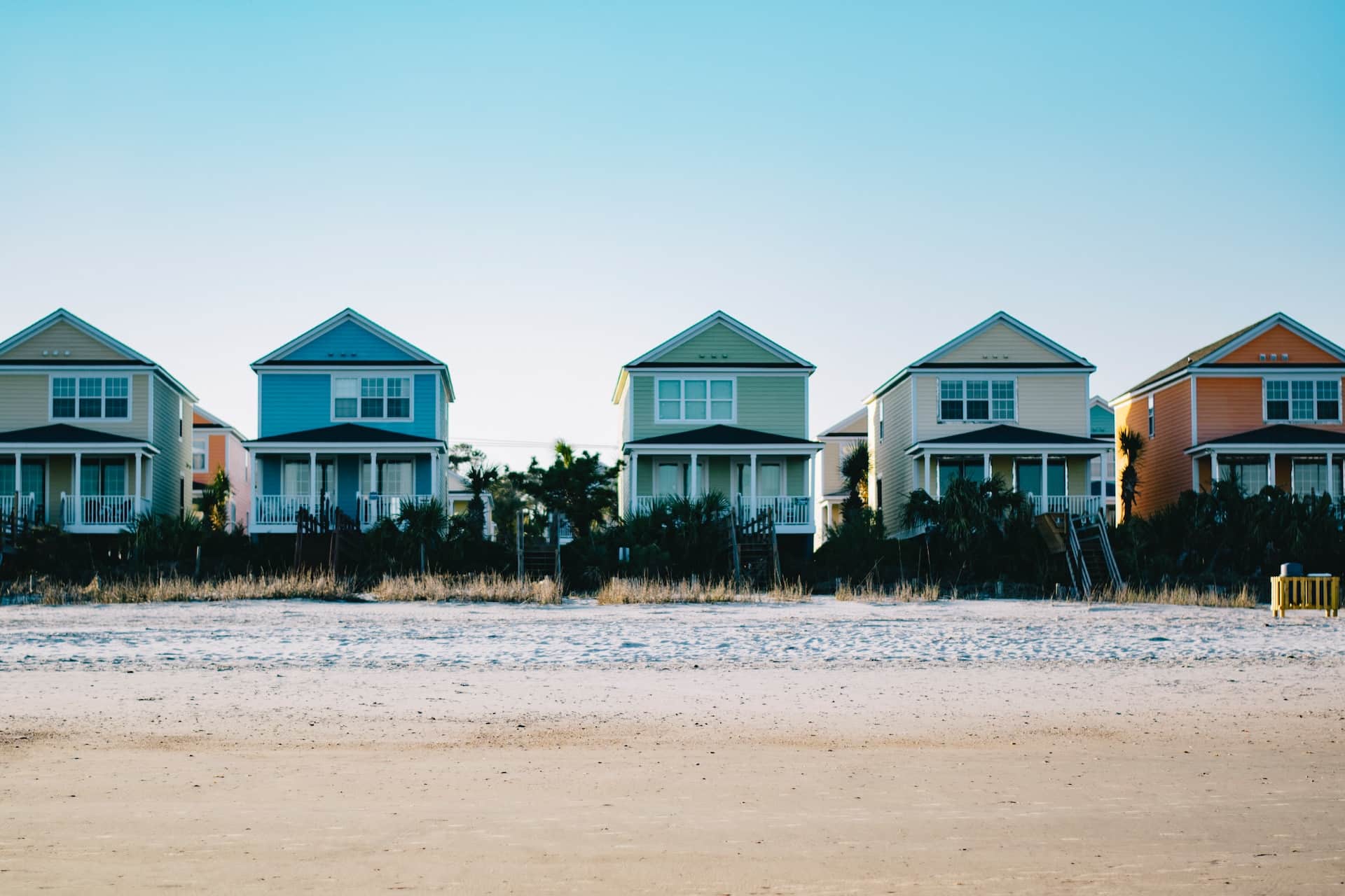 A row of beachfront properties in Orange Beach, Alabama