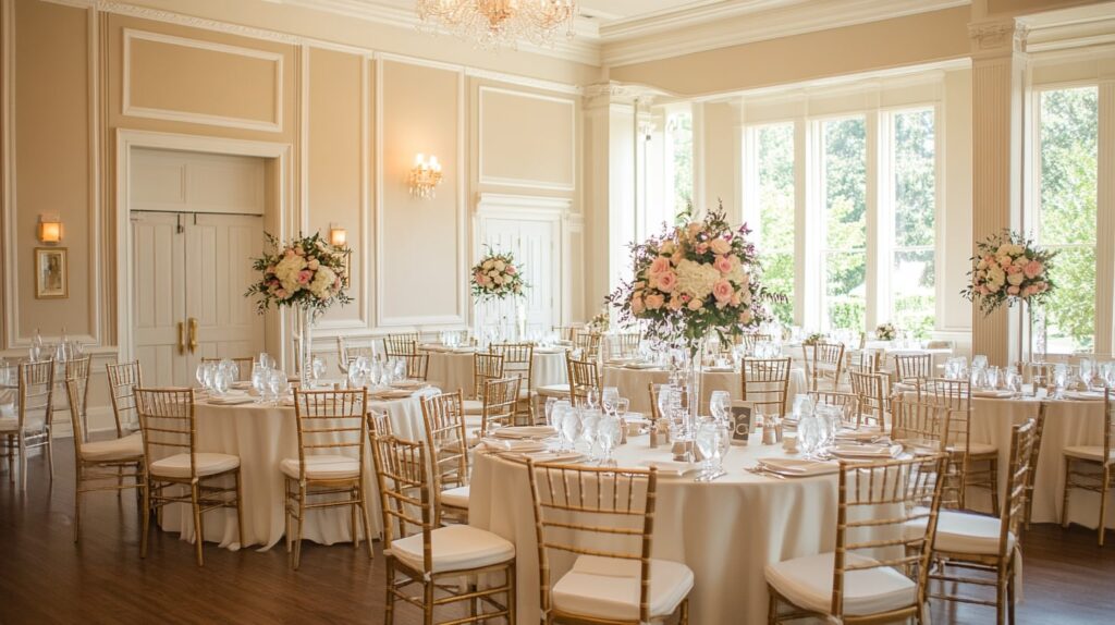 Wedding setup for a big group at a luxury vacation rental, showcasing one of the wedding group accommodation tips.