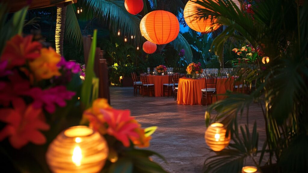 Riviera Mexico tropical theme at a beachside wedding party vacation rental.