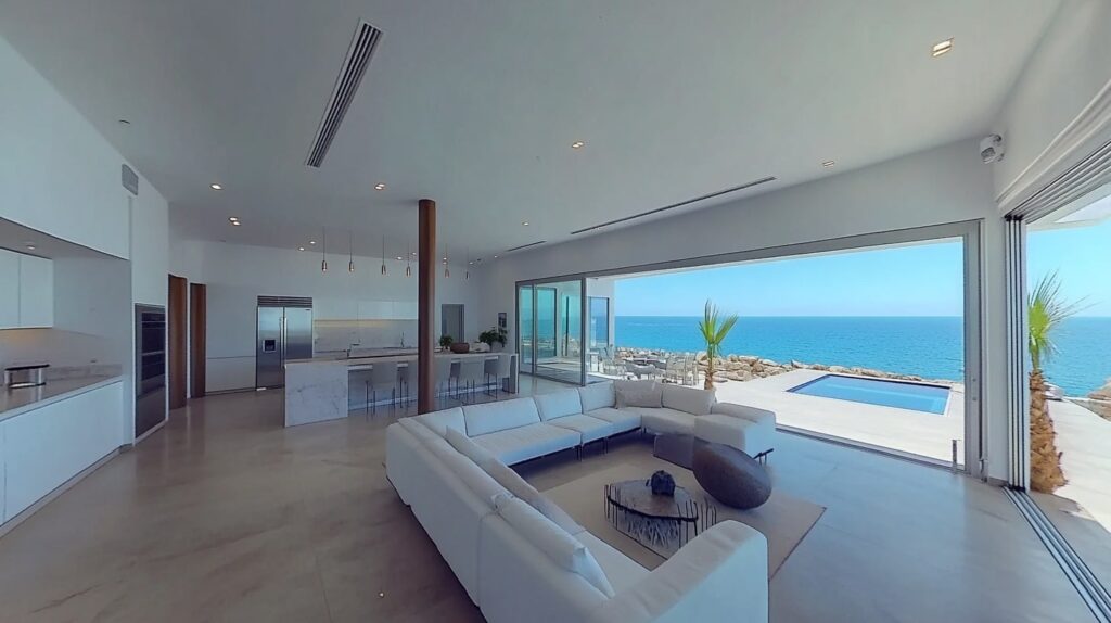 Interior of Protaras Villa with coastal design and sea view